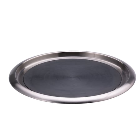 Service Ideas Tray with Built in Non-Slip Rubber Insert, 14" Round, Stainless Steel Brushed TR1614SR